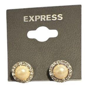 Express Pearl Rhinestone Button Earrings